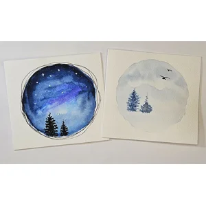 Dag & Nacht in Aquarel – Set van 2 dubbele kaarten