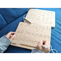 Montessori Cursive Alphabet Tracing Board |  Reversible Natural Wood ABC Tracing Board with Stylus