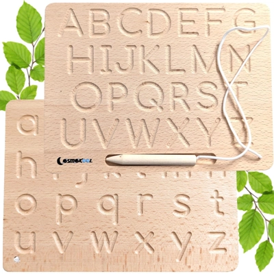 UPPERCASE lowercase ABC Alphabet Tracing Board | Reversible Wooden Montessori ABC Letter-CosmoKool