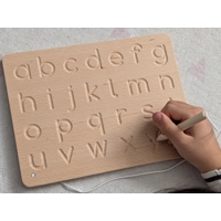 2Pack Cursive + Print Alphabet Tracing Board |  Reversible Natural Wood ABC Tracing Board Montessori