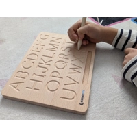 2Pack Cursive + Print Alphabet Tracing Board |  Reversible Natural Wood ABC Tracing Board Montessori