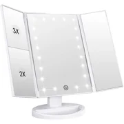 Espejo de Tocador de Maquillaje con Iluminación LED - Pantalla Táctil, 3 Aumentos y Rotación Ajustab