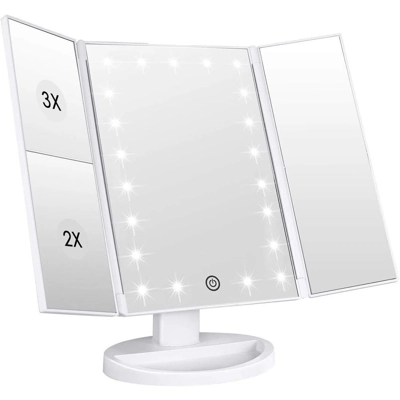 Espejo de Tocador de Maquillaje con Iluminación LED - Pantalla Táctil, 3 Aumentos y Rotación Ajustab