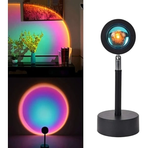 Lámpara de Proyección LED Puesta de Sol y Arcoíris – Luz Ambiental Giratoria 180° para Dormitorio, F