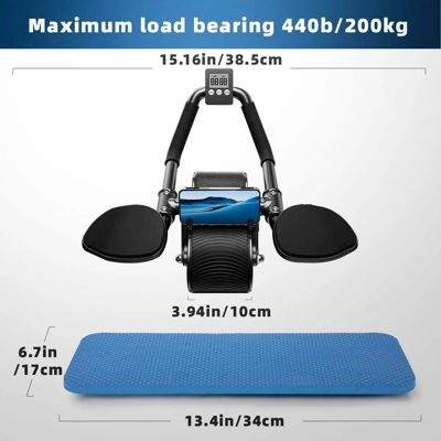 Rodillo Abdominal con Rebote Automático y Ruedas Dobles Estables - Incluye Alfombrilla para Rodillas Rodillo Abdominal con Rebote Automático y Ruedas Dobles Estables - Incluye Alfombrilla para Rodillas