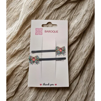 Aqua Pink Bow Hair Clips