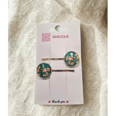 Emerald Hummingbird Hair Clips