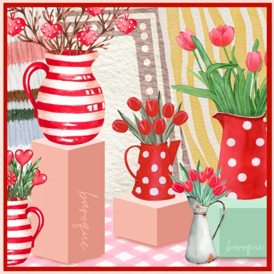 Still Life in Red Jugs