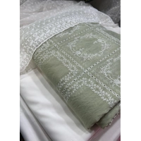 Silk lawn unstitched dress with chiffon dupatta