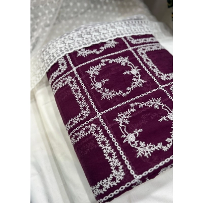 Silk lawn unstitched dress with chiffon dupatta