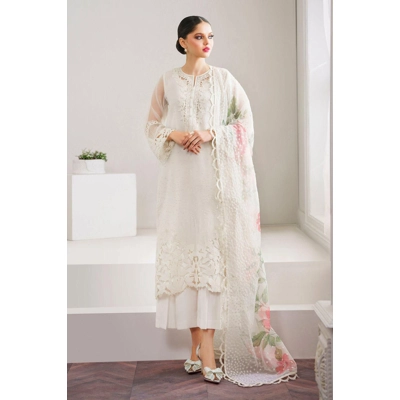 Beautiful white Party wear organza handwork dress
