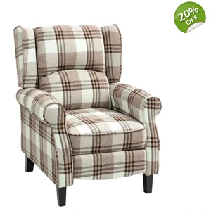 Homcom Wingback Manual Reclining Checked Brown Armchair
