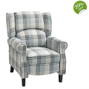Homcom  Wingback Manual Reclining Checked Grey Armchair