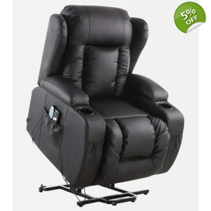 Caesar Leather Heated Brown Rise Recliner Armchair