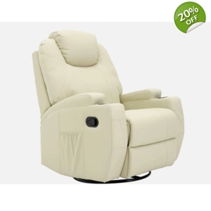 Swivel Massage Heated PU Leather Cream Armchair