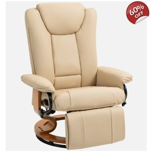 Reclining Cream Leather Armchair With Footrest