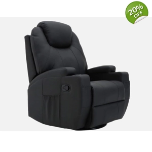 Swivel Massage Heated PU Leather Black Armchair