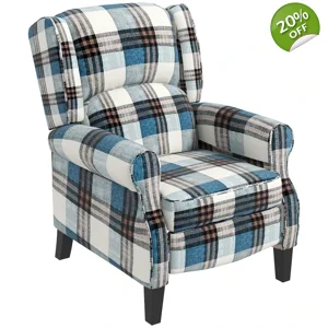 Homcom Wingback Manual Reclining Checked Blue Armchair