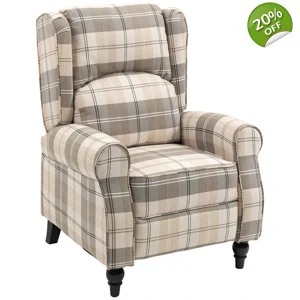 Homcom Wingback Manual Reclining Checked Khaki Armchair