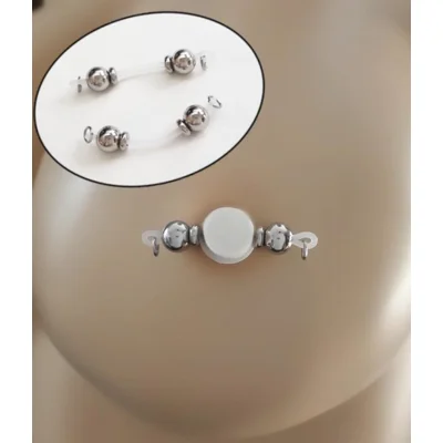 Fake Nipple Rings - Stainless Steel 8mm Round Beads with Rondelles - Non piercing - b-099C