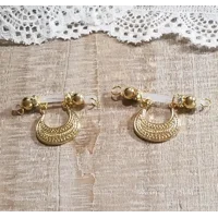 Golden Horseshoe PAIR Fake Barbell-NON PIERCING nipple jewelry - b-032