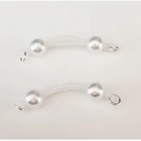 Imitation Pearl Barbells- silver jump rings- Non Piercing nipple jewelry - b-004