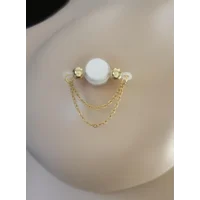 Double 18K Gold PVD Plated Cable Chain Fake Barbells - Fake Nipple Rings- non piercing- b-035