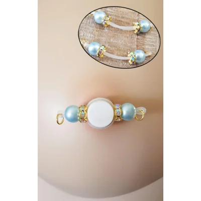Soft Blue Pearl Beads with Gold AB or Clear Rondelles Fake Barbell Nipple Rings - non piercing nippl