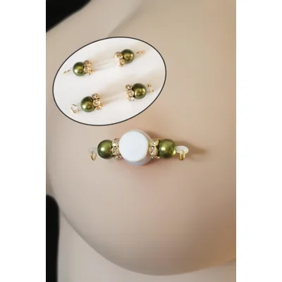 Olive Green and GOLD Fake Barbell-Non PIERCING Nipple Rings 8mm beads 18k gold plated rondelles  b-0