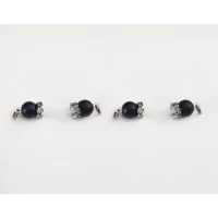 Matte Black Glass Beads with Gunmetal Rondelles Barbell Style Nipple Rings - Non Piercing - Adjustab