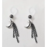 Gunmetal Crescent Moon Nipple Noose- Non Piercing Nipple Jewelry - Fake Nipple Ring - Adjustable - b