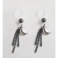Gunmetal Crescent Moon Nipple Noose- Non Piercing Nipple Jewelry - Fake Nipple Ring - Adjustable - b