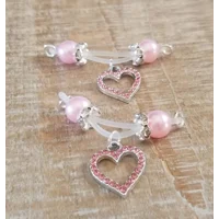 Sweetheart Pink Rhinestone Heart in Gold or Silver Fake Piercing Nipple Jewelry - b-78