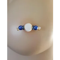 ROYAL BLUE and GOLD Fake Barbell-Non Piercing Nipple Rings 8mm beads 18k gold plated rondelles  b-09