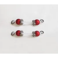 Matte Red and Gunmetal - Fake Barbell-Non Piercing Nipple Rings 8mm beads and Clear Rhinestone Ronde