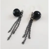 Black Jingle Bell with gunmetal chain Nipple Noose- Non Piercing Nipple Jewelry - Fake Nipple Ring -