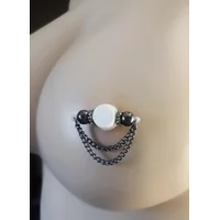 Gunmetal Stainless Curb Chain Non Piercing Nipple Rings-b-030
