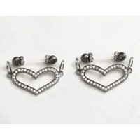 Gunmetal Rhinestone Heart Barbell  /Handmade b-063