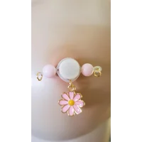 SUPER CUTE! Pink Flower Barbell - Non Piercing Nipple Jewelry - Fake Nipple Ring - Adjustable - b-10