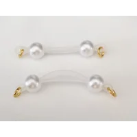 Imitation Pearl Barbells- gold jump rings- Non Piercing nipple jewelry - b-004