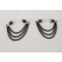 Gunmetal Triple Chain Fake Barbells - Non Piercing Nipple Jewelry - b-061gunmetal