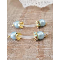 Soft Blue Pearl Beads with Gold AB or Clear Rondelles Fake Barbell Nipple Rings - non piercing nippl