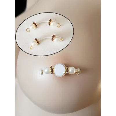 Imitation Pearls and Purple Rhinestones - Gold Chains available -Non Piercing Nipple Rings  b-097Pur