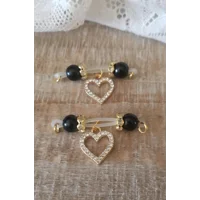 Sweetheart Clear Rhinestone Heart in Gold Choose Your Bead Color- Fake Piercing Nipple Jewelry - b-0