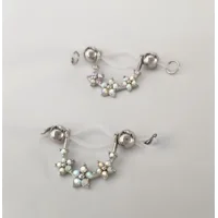 AB Rhinestone Flower Nipple Stirrup - Non piercing nipple rings - Fake nipple piercing - b-021