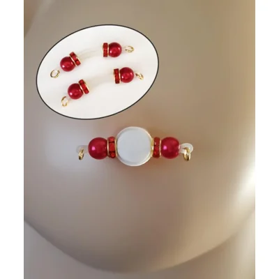 RED and GOLD Fake Barbell-Non PIERCING Nipple Rings 8mm beads 18k gold plated rondelles  b-097