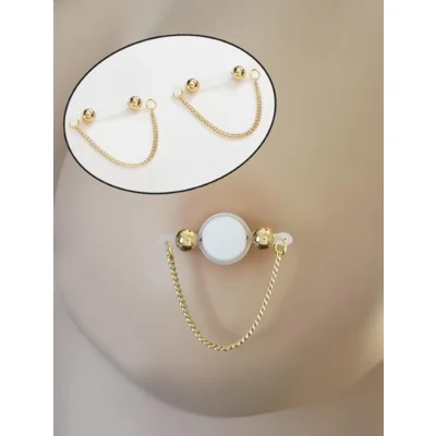 Dainty and So Very Pretty - Pair of 14k Gold Plated Single Chain Fake Barbells - Non Piercing Nipple