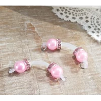 Pink Pearl Beads / Rhinestone rondelles - CHAINS AVAILABLE-  NON Piercing nipple Rings 8mm beads b-0