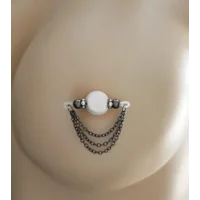 Pair of Gunmetal Triple Cable Chain Fake Barbells - Non Piercing Nipple Jewelry - b-035