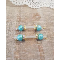 Aqua Pearl Beads with Gold AB Rondelles Fake Barbell Nipple Rings - non piercing nipple jewelry - b-